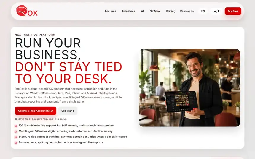roxpos.ie home page on desktop